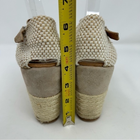 Pinaz Made in Spain Beige Gray Leather Espadrille Wedges Size 39 - Picture 8 of 13